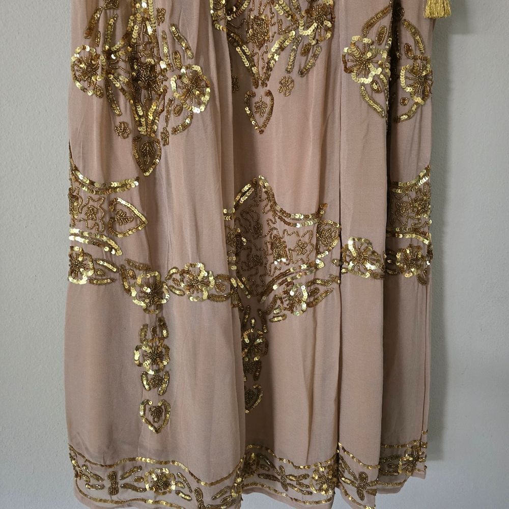 Soft Surroundings Women's Maxi Skirt Size Small Embellished Beige Gold Bohemian - Picture 3 of 9